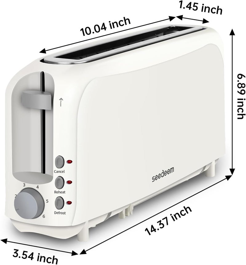SEEDEEM 2 Slice Slim Toaster, Single 10" Long Slot Toaster Fits Bagels & Artisan Bread, 6 Shade Settings, Cancel/Reheat/Defrost, Removable Crumb Tray, Auto Shut-Off, White - Image 5